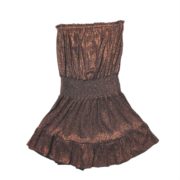 Ramy Brook Shimmer Sparkle Metallic Strapless Smocked Stretch Mini Dress - Picture 3 of 9